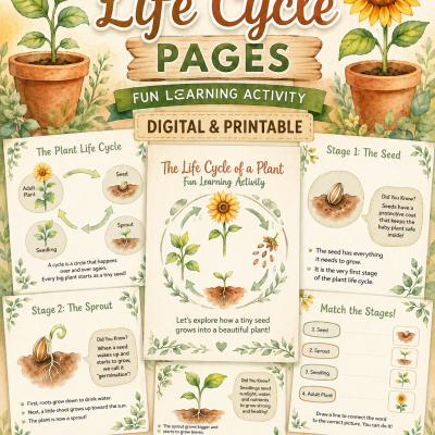 Plant Life Cycle Printable | Seed to Bloom Worksheet | Flower Growth Activity | Homeschool Science | Kids Learning PDF