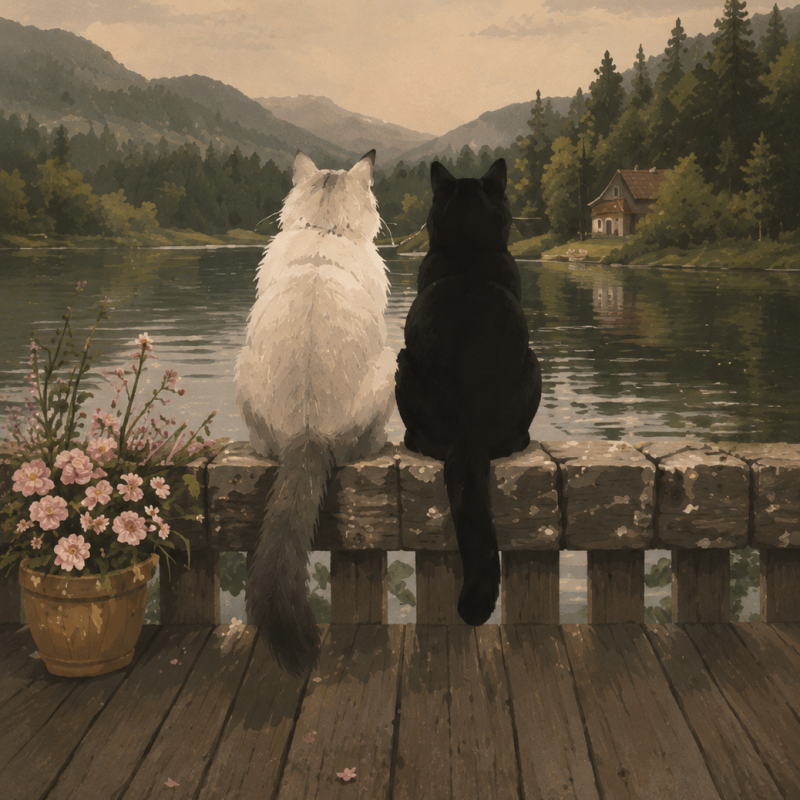 Cute Cats Sunset Landscape Print, Digital Cat Poster, Rustic Nature Wall Art Printable