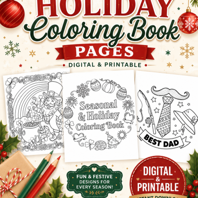 Printable Holiday Coloring Book PDF | Christmas Gift for Kids Instant Download