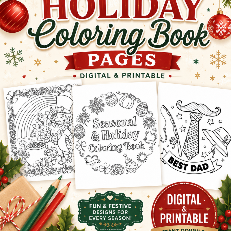 Printable Holiday Coloring Book PDF | Christmas Gift for Kids Instant Download