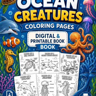 Ocean anatomy, marine biology, sea life, logbook, journal, printable, science notebook, study guide, homeschool, digital download