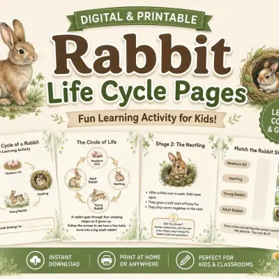 Rabbit Life Cycle Activity Pack for Kids – Printable Science Worksheets (15 Pages)