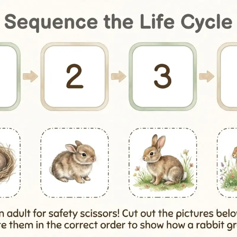 Rabbit Life Cycle Activity Pack for Kids – Printable Science Worksheets (15 Pages)